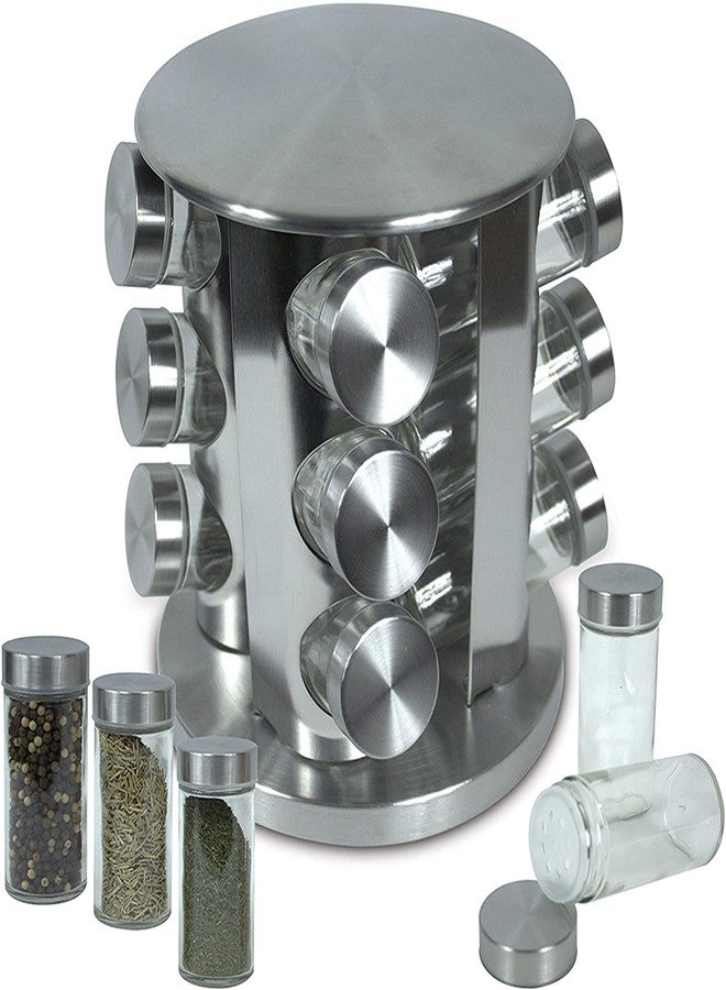 TRAY Stainless steel Multipurpose 360 Degree Revolving Transparent Spice Jar Masala Dani Containers Rack Condiment Set Vatti Anjarai Petti for Kitchen Combo Pack of 12 - Image 2